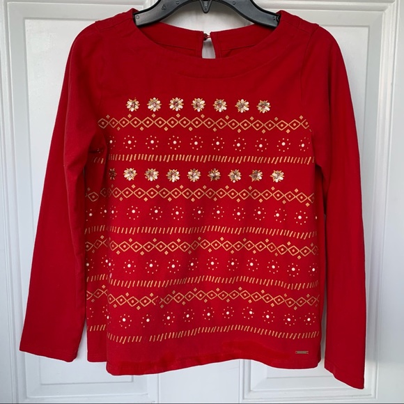 •Crown & Ivy Kids• Girl's Red Long Sleeve Sequin Embellished Top - Size Large - Picture 1 of 9